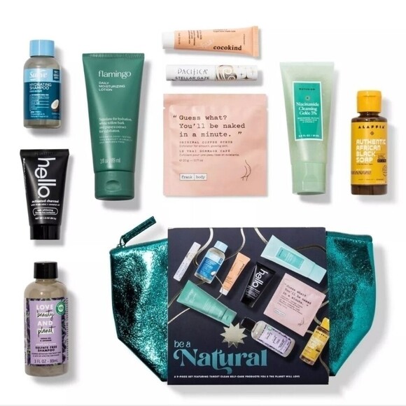 TARGET Beauty Be a Natural Skincare 9 Pieces Set NWT with Bag teal glitter - Picture 1 of 2